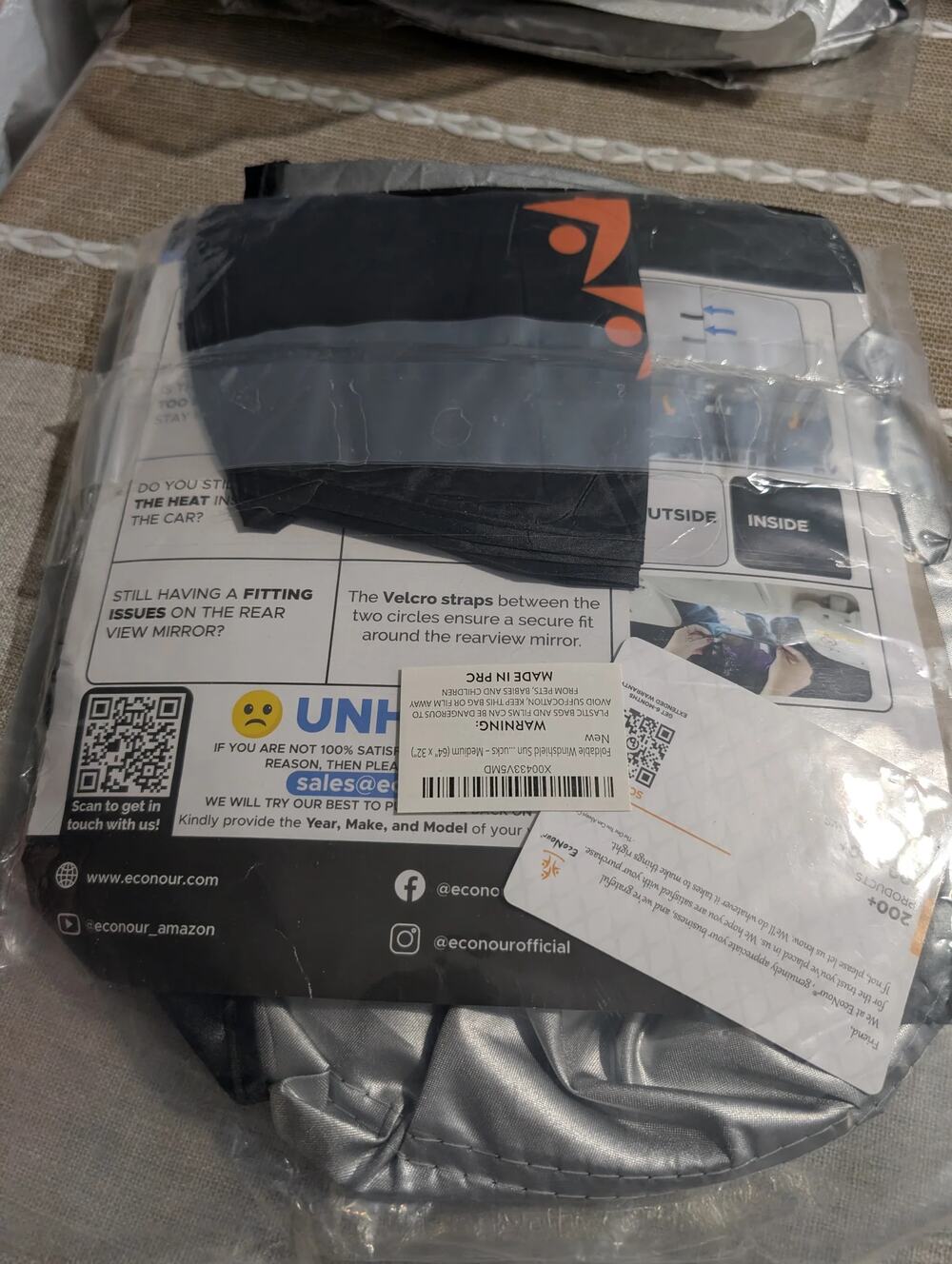 EcoNour foldable windshield sunshade with storage bag
